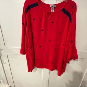 Catherines Red Blouse with Navy Details 3X. (#22)
